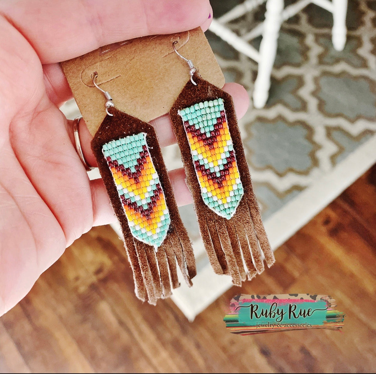Leather Fringe Beaded Earrings Ruby Rue Jewelry Accessories