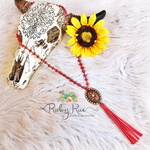 Coral & Copper Concho Necklace - Ruby Rue Jewelry & Accessories