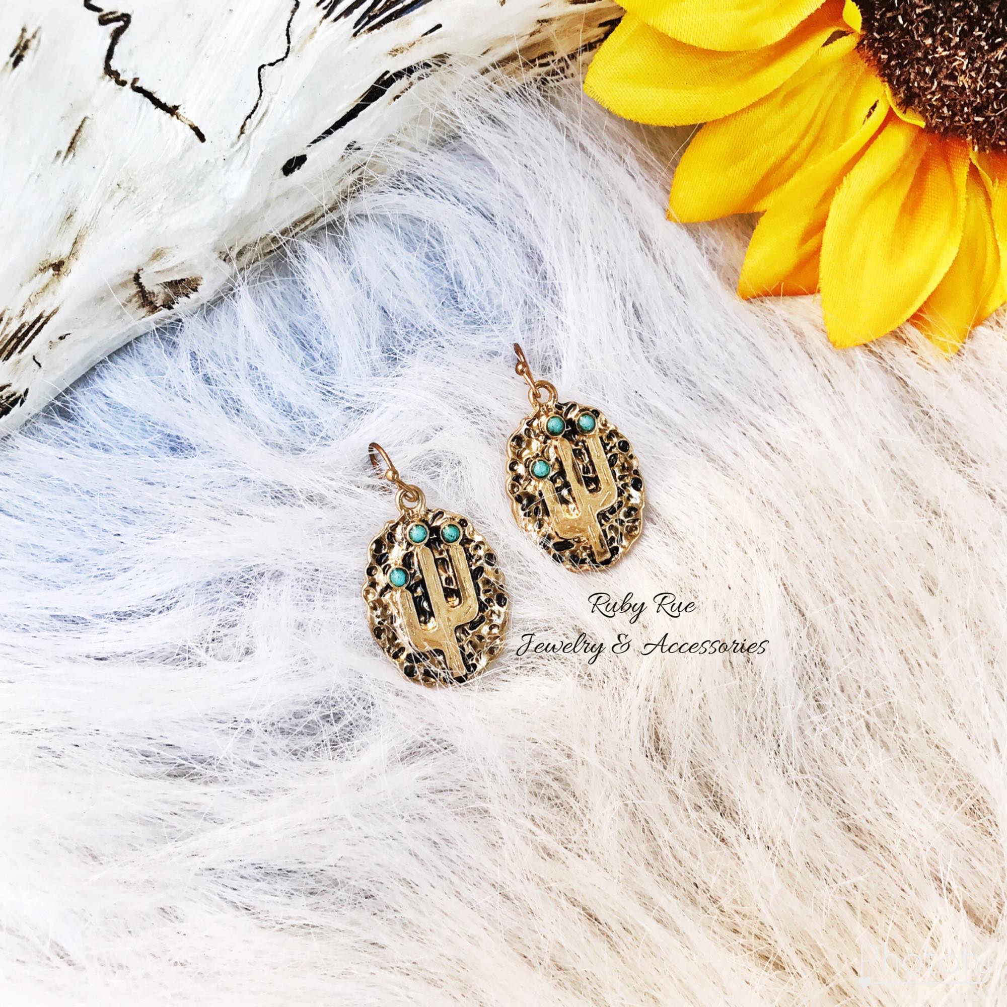 Golden Cactus Earrings - Ruby Rue Jewelry & Accessories