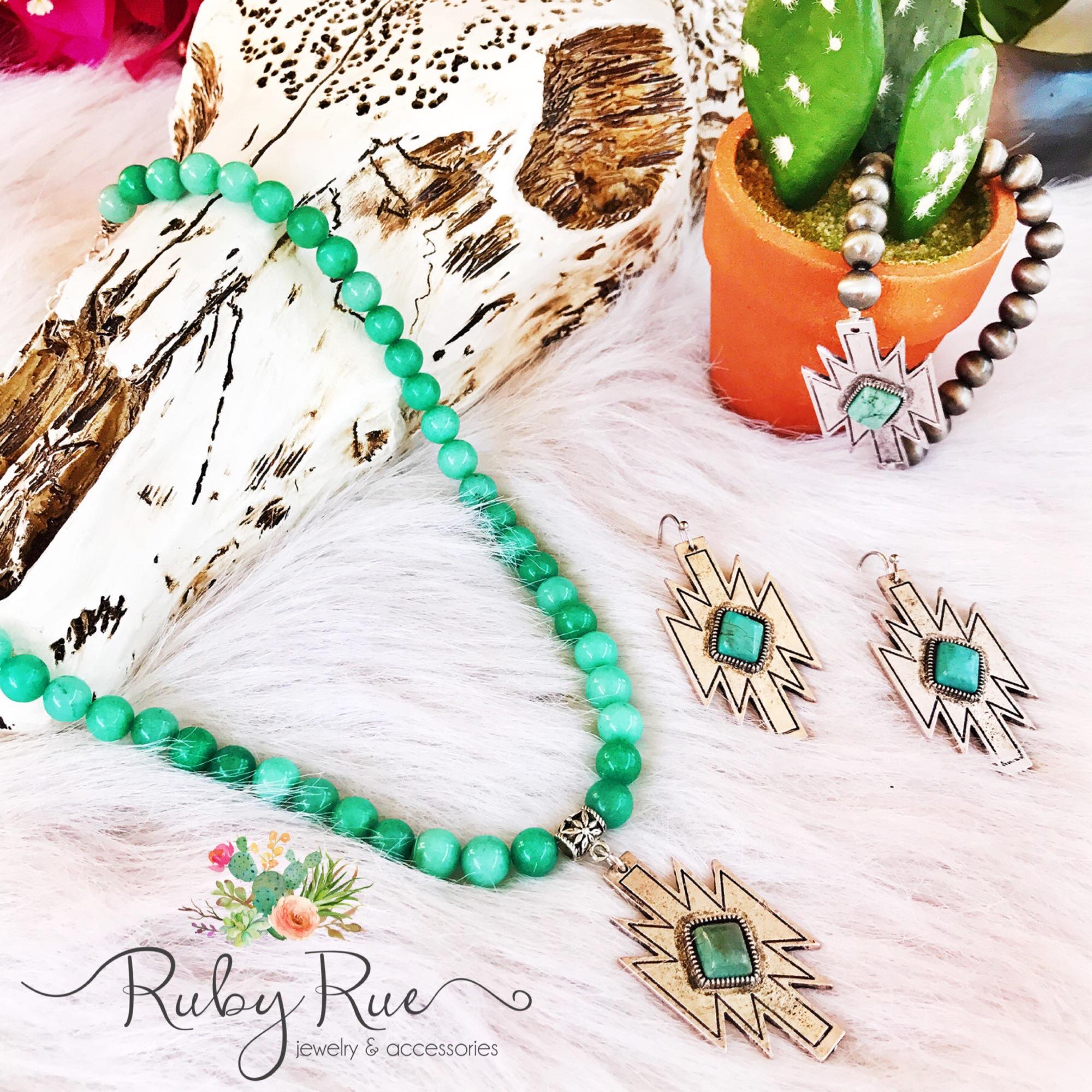 Mint Aztec Necklace - Ruby Rue Jewelry & Accessories