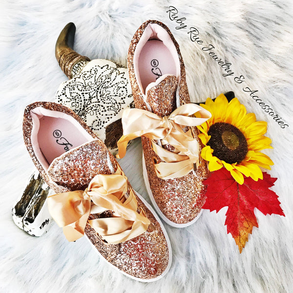 Rose Gold Glitter Shoes - Ruby Rue Jewelry & Accessories