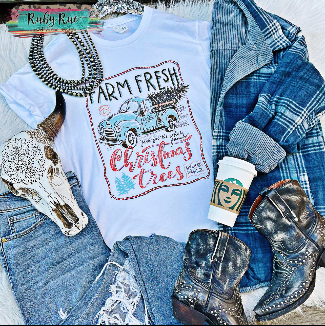 Farm Fresh Christmas Trees Tee - Ruby Rue Jewelry & Accessories