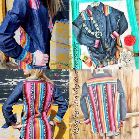 Crazy Train Brand Serape Jean Tunic - Ruby Rue Jewelry & Accessories