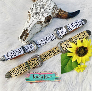 Double Buckle Leopard Hide Belts - Ruby Rue Jewelry & Accessories