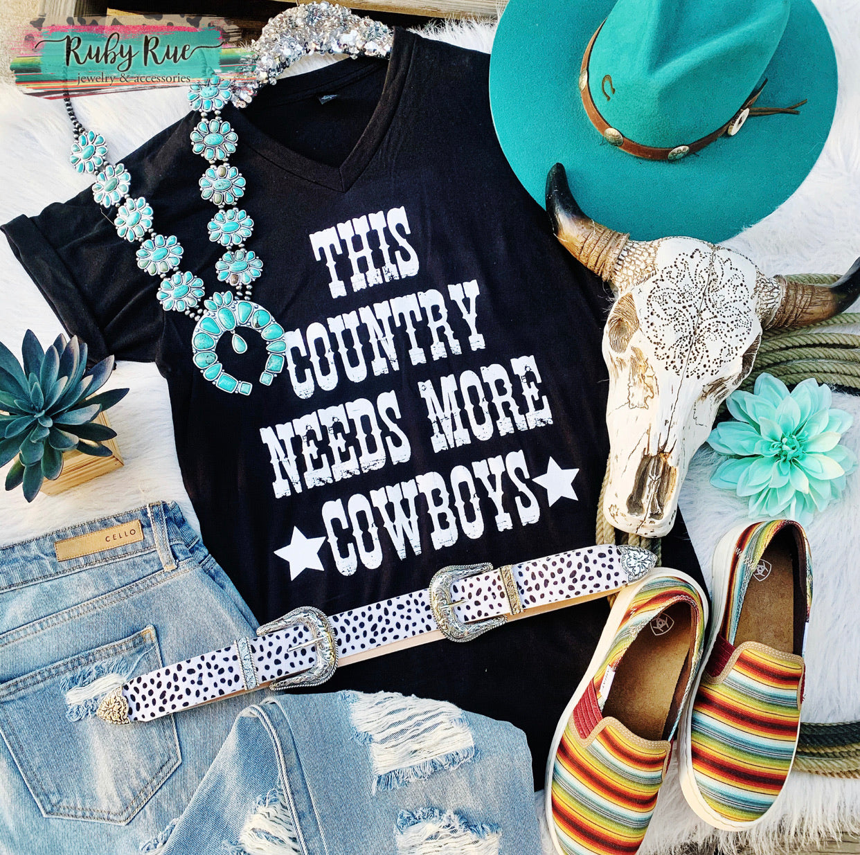 This Country Needs More Cowboys Tee - Ruby Rue Jewelry & Accessories