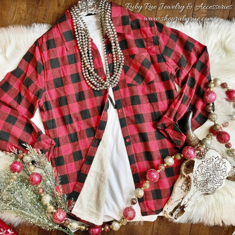 Backwoods Sherpa Flannel - Ruby Rue Jewelry & Accessories