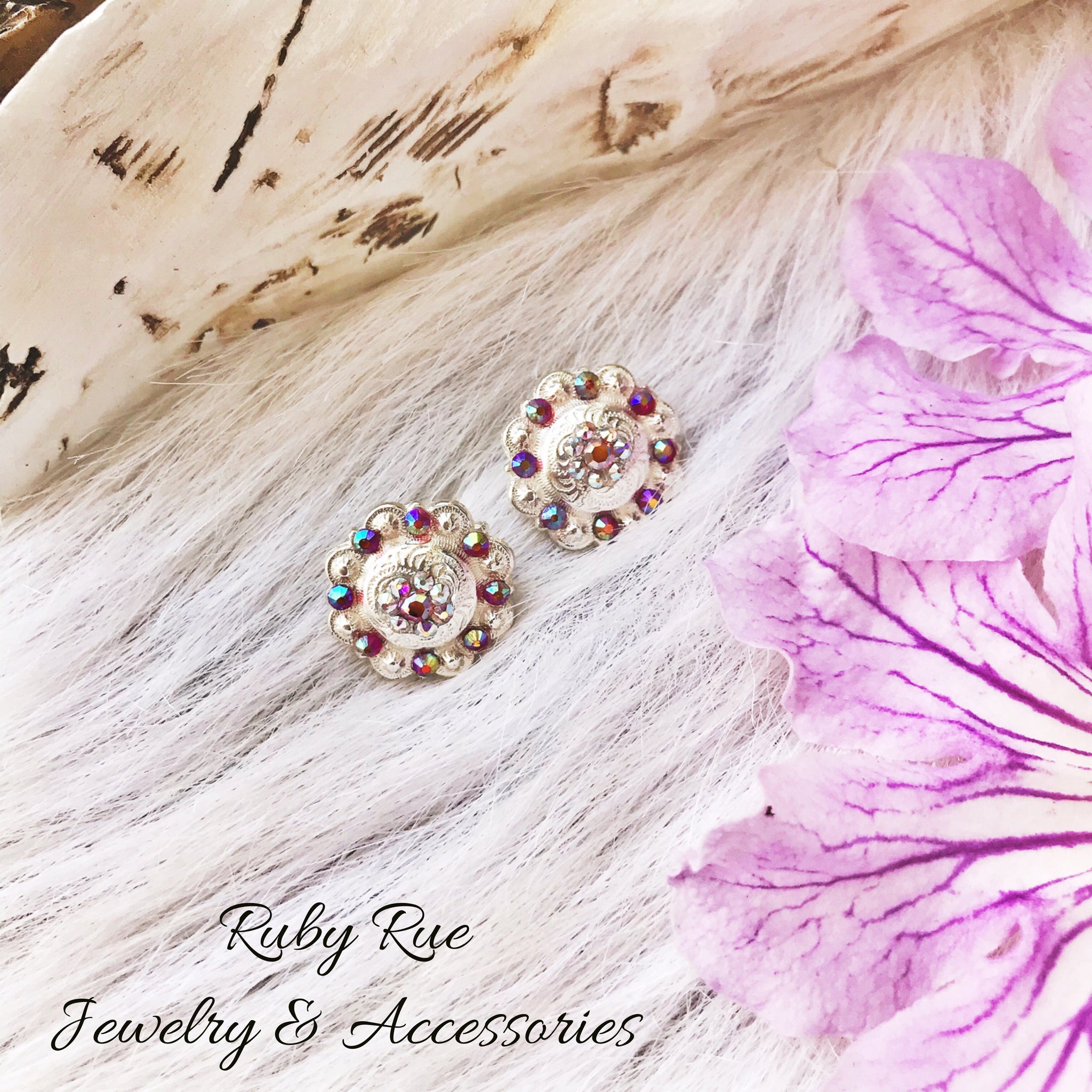 Handmade Silver Swarovski Crystal Concho Earrings - Ruby Rue Jewelry & Accessories