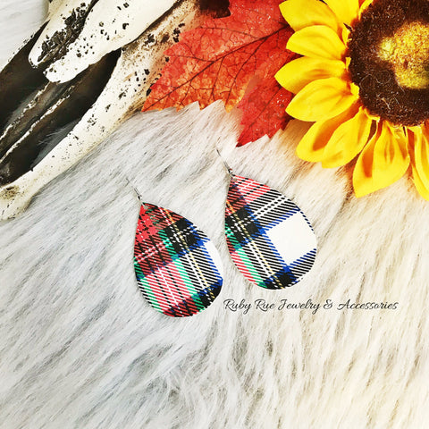 Holiday Plaid Leather Earrings - Ruby Rue Jewelry & Accessories