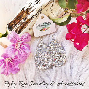 Sparkly Silver Glitter Leather Earrings - Ruby Rue Jewelry & Accessories