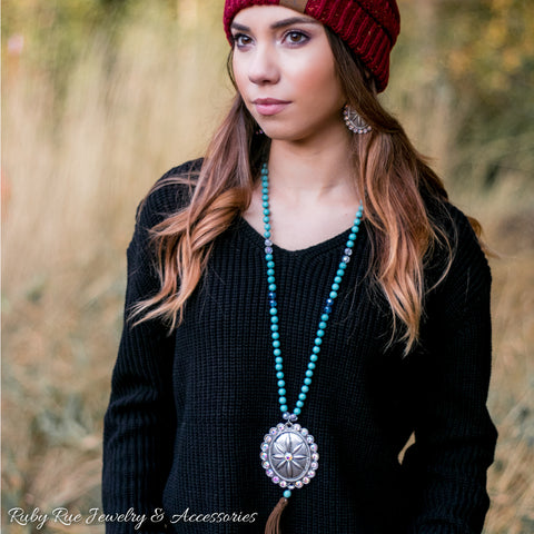 Large Silver Concho Necklace - Ruby Rue Jewelry & Accessories