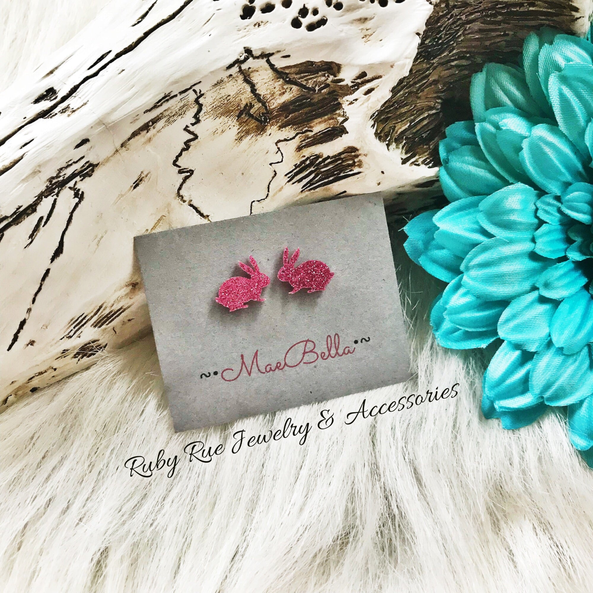 Pink Glitter Easter Bunny Earrings - Ruby Rue Jewelry & Accessories