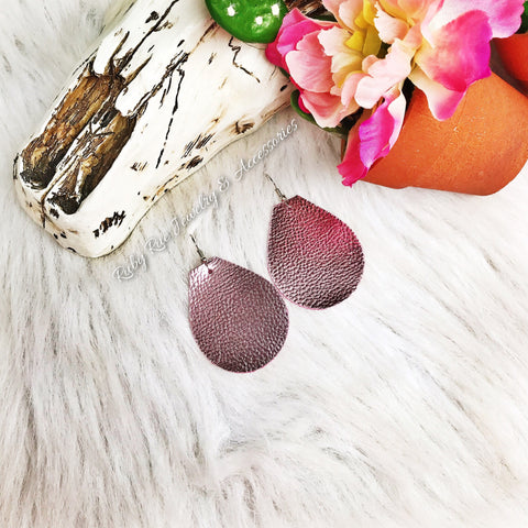 Metallic Light Plum Leather Earrings - Ruby Rue Jewelry & Accessories