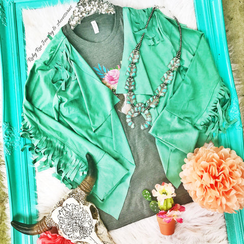 Mint Fringe Suede Jacket - Ruby Rue Jewelry & Accessories