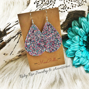 Pinky-Turquoise Glitter Canvas Earrings - Ruby Rue Jewelry & Accessories