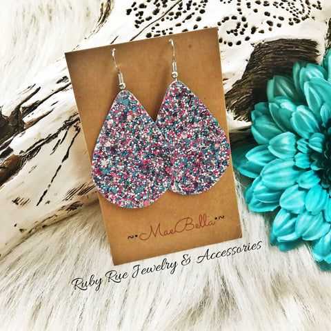 Pinky-Turquoise Glitter Canvas Earrings - Ruby Rue Jewelry & Accessories