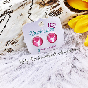 Pink Deerhead Glass Earrings - Ruby Rue Jewelry & Accessories