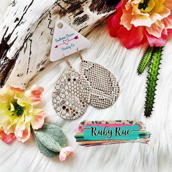Metallic Snakeskin Leather Earrings - Ruby Rue Jewelry & Accessories