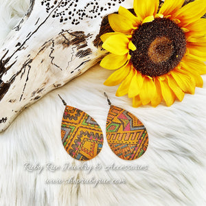 Mustard Aztec Leather Earrings - Ruby Rue Jewelry & Accessories