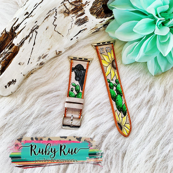 Custom Hand Painted Apple/Fitbit Leather Bands - Ruby Rue Jewelry & Accessories