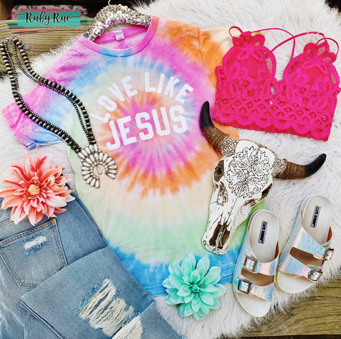 Love Like Jesus Tye Dye Tee - Ruby Rue Jewelry & Accessories