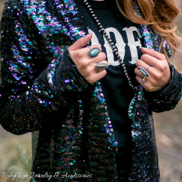 Dark Iridescent Sequin Blazer - Ruby Rue Jewelry & Accessories