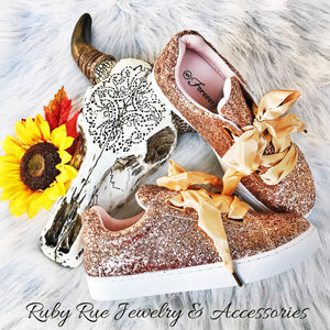 Rose Gold Glitter Shoes - Ruby Rue Jewelry & Accessories