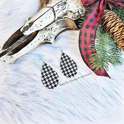 Houndstooth Leather Earrings - Ruby Rue Jewelry & Accessories